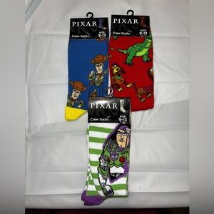 2/$35 Pixar Disney Toy Story Crew Socks Bundle 3 Size 9-13 Woody Buzz Character